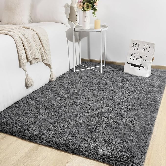TWINNIS Super Soft Shaggy Rugs Fluffy Carpets, 6x9 Feet, Indoor Modern Plush Area Rugs for Living Room Bedroom Kids Room Nursery Home Decor, Upgrade Anti-Skid Rectangular Fuzzy Rug, Gray