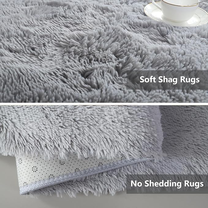 Shag Area Rugs for Bedroom Living Room,Ultra Soft Fluffy Area Rugs for Dorm,Indoor Carpet Nursery Rugs for Kids Girls Room Home Decor (Grey, 9X12 Feet)