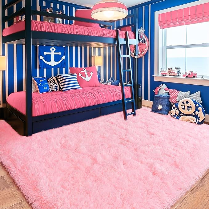 Ultra Soft Pink Rugs for Bedroom 4x6 Feet, Fluffy Shag Area Rugs for Living Room, Large Comfy Fuzzy Rug for Girls Kids Baby Nursery Room Decor, Non-Slip Modern Indoor Floor Carpet