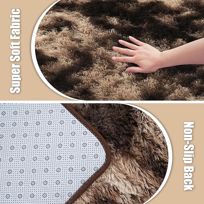 6x9 Fluffy Area Rug for Living Room,Shag Area Rugs for Bedroom,Soft Fuzzy Rug Non-Shedding Indoor Plush Carpet for Kids Bedroom Nursery Dorm Home Decor,Mottling Coffee