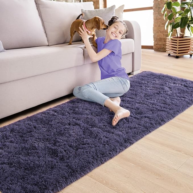 Noahas Taro Purple Runner Rug for Hallway,2'x6' Long Area Rugs for Bedroom Living Room,Non Slip Thick Shag Carpet for Entryway Nursery Bedside Kids Girls Room Home Decor