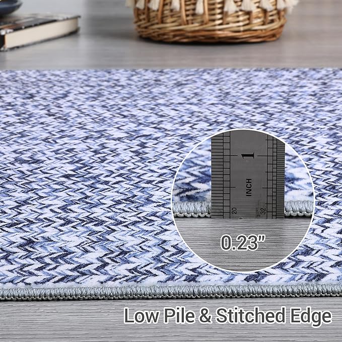 Washable Rug 9x12 Area Rug for Bedroom Printed Braided Modern Living Room Rug Soft Large Area Rug Non Slip Throw Rugs Stain Resistant Carpet for Nursery Dining Room Office 9'x12' Light Blue