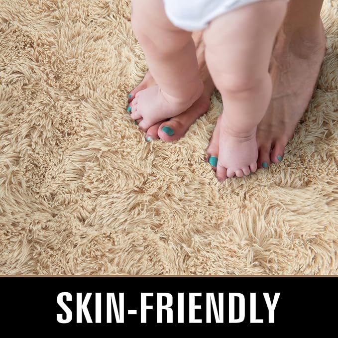 TWINNIS Super Soft Shaggy Rugs Fluffy Carpets 6x9 Feet, Indoor Modern Plush Area Rugs for Living Room Bedroom Kids Room Nursery Home Decor, Upgrade Anti-Skid Rectangular Fuzzy Rug, Light Tan