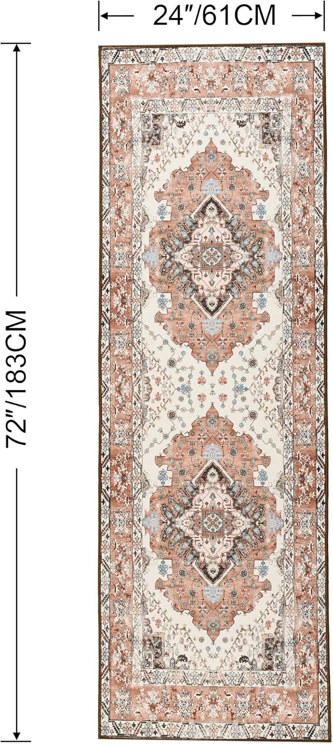Noahas Orange Hallway Runner Rug 2x6,Vintage Machine Washable Kitchen Runner Area Rugs with Rubber Backing Non Slip Print Carpet for Hallways,Entryway,Laundry Room,Bathroom,Home Decor