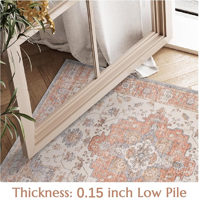 jinchan Runner Rug 3x10 Vintage Hallway Runner Boho Washable Rug Floral Medallion Retro Non Slip Classic Thin Soft Carpet for Kitchen Bedroom Bathroom Laundry Room Doorway Brick Red