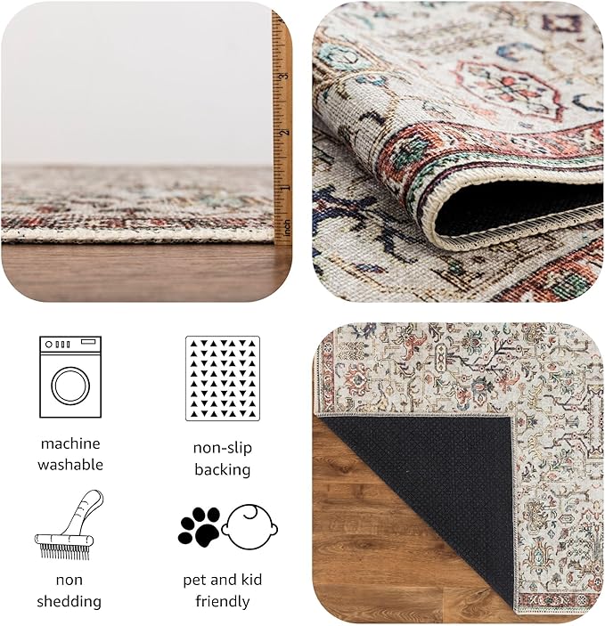 Keen Home Design 2x12 Rug - Machine Washable Runner Rug with Non-Slip Backing, Ideal for Hallway, Entryway, Kitchen, Laundry Room - Vintage, Easy Clean, Durable, Low Pile Rug - (2'6" x 12')