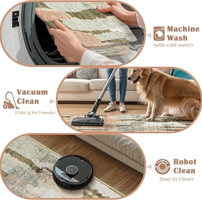 jinchan Spring Runner Rug 2x6 Modern Abstract Washable Runner Rug Soft Moss Green Multi Contemporary Home Decor Non Slip Backing Carpet for Living Room Laundry Room Bedroom