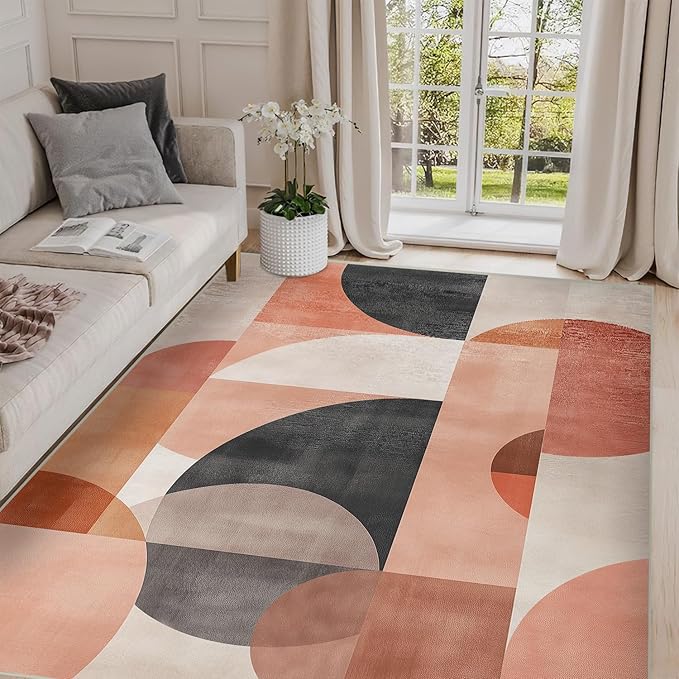 4x6 Area Rugs for Living Room Machine Washable Geometric Boho Rug Non Slip Printed Mid Century Rug Carpet Friendly Modern Rug for Bathroom Bedroom Dining Room Office