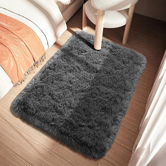 Grey Rug for Bedroom, 2x3 Fluffy Area Rugs for Kids Playroom, Furry Carpet for Nursery Room, Shaggy Rug for Teen Living Room, Thick Fuzzy Plush Rug for Dorm, Cute Room Decor for Baby