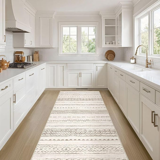 Runner Rug Kitchen Washable Rugs: 2x6 Non-Slip Boho Soft Modern Stain Resistant Indoor Floor Neutral Farmhouse Throw Carpet for Hallway Bathroom Laundry Room Entryway Bedroom- Brown