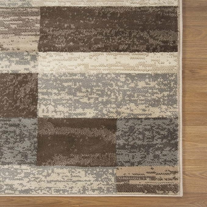 Superior Indoor Area Rug, Jute Backing, Plush Modern Rugs for Entryway, Kitchen Floors, Office Floor Cover, Color Block Rugs, Rockwood Collection, 6' x 9', Slate