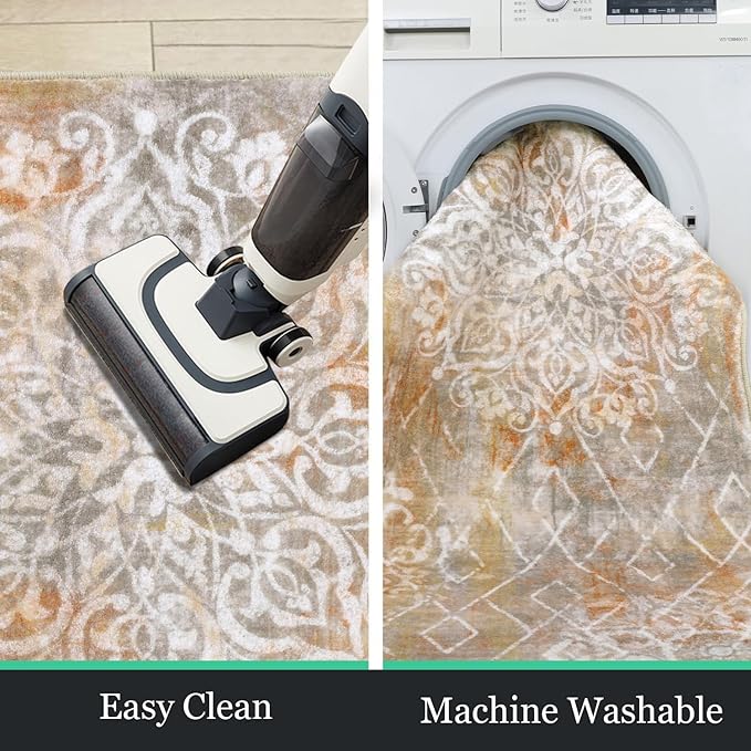 HEBE Hallway Runner Rug 2'x6' Washable Vintage Distressed Area Rugs Non Slip Laundry Rug Runner Boho Floor Carpet Runners for Hallways Entryway Laundry Room Kitchen Bathroom