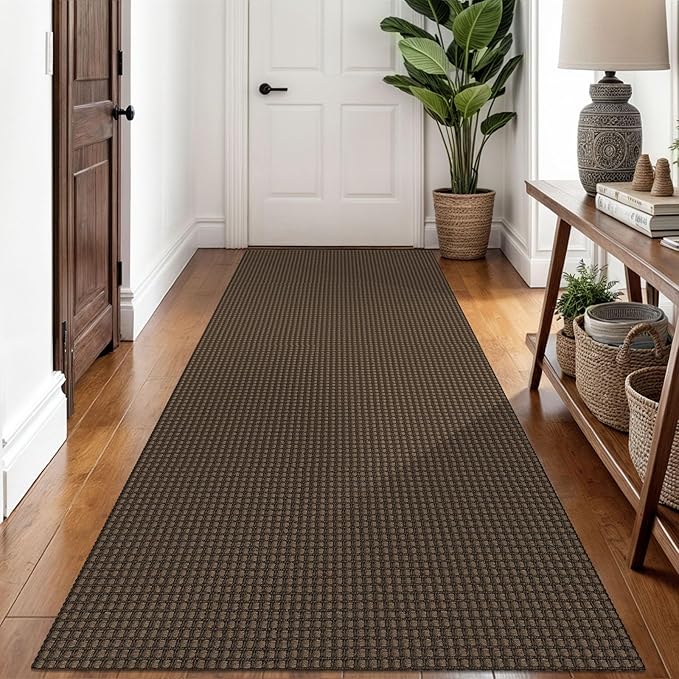 Braided Runner Rug 3x8 Ft Washable Runners for Hallways Non Slip Rubber Backed Kitchen Runners Cotton Entryway Runner Indoor, Woven Floor Carpet for Hall Kitchen Bedroom, Brown
