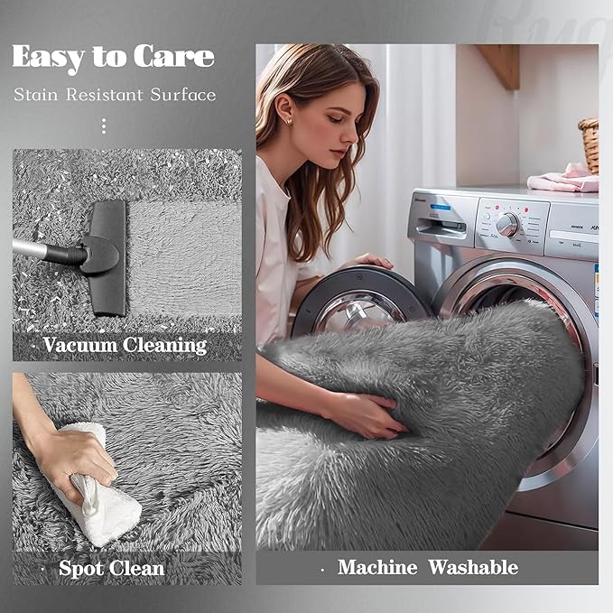 5x8 Area Rug for Living Room: Fluffy Shag Soft Washable Rugs Fuzzy Plush Indoor Carpet for Bedroom Nursery Playroom Dorm Kids Girls Boys Room (Grey, 5'x8')