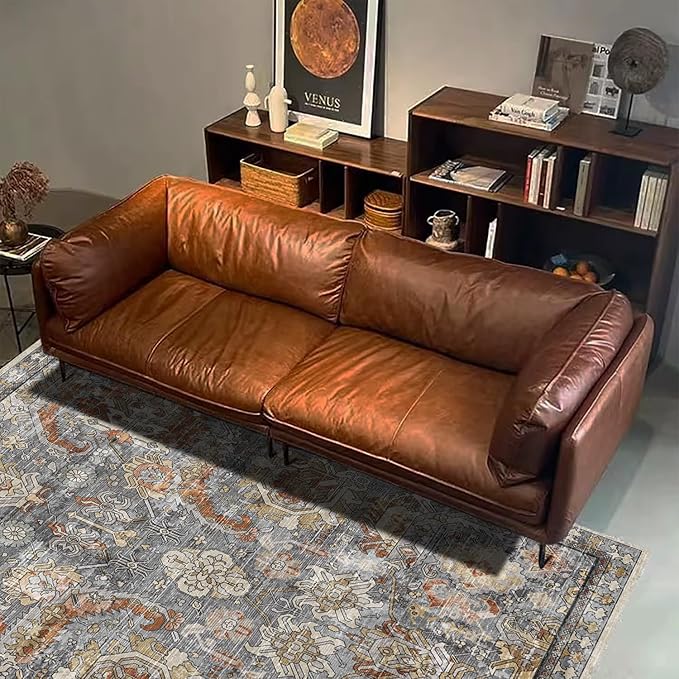 Washable Area Rugs - Perfect for Living Room, Bedroom, Kids Room, Nursery - Stain & Water Resistant Non-Slip, Pet & Child Friendly, Vintage Tribal Area Rugs (Turmeric and Grey, 3' x 5 ')