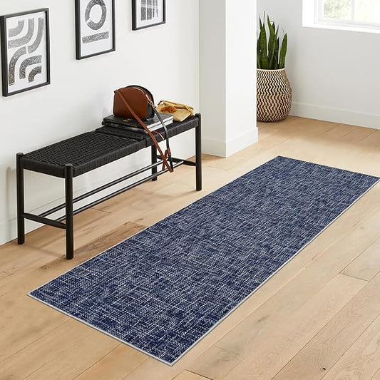 2x6 Runner Rug Washable Kitchen Runner Rug Modern Abstract Runner Mat for Hallway Contemporary Solid Rug Non-Slip Foldable Aesthetic Accent Floor Carpet for Living Room Bedroom, Blue