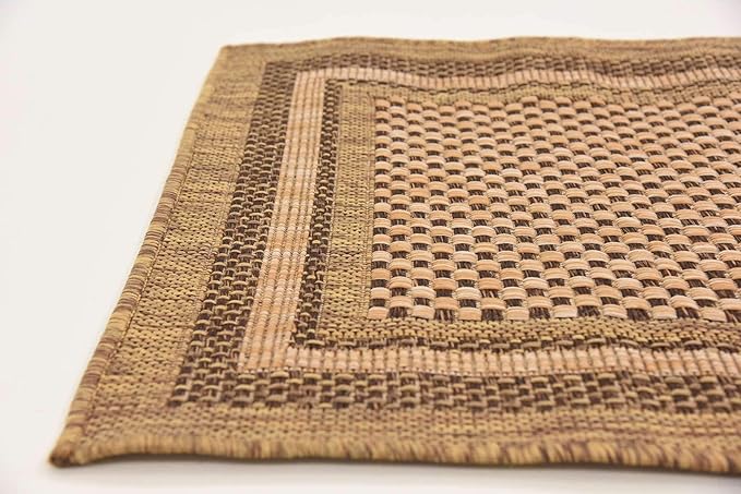 Unique Loom Outdoor Border Collection Area Rug - Multi Border (2' 2" x 6' Runner, Light Brown/ Brown)