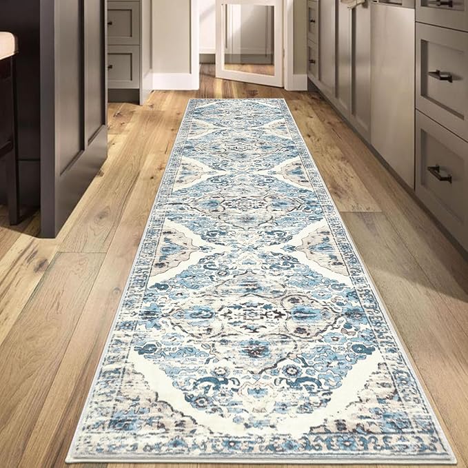 HEBE Hallway Runner Rug 2'8''x12' Washable Vintage Distressed Area Rugs Non Slip Laundry Rug Runner Boho Floor Carpet Runners for Hallways Entryway Laundry Room Kitchen Bathroom