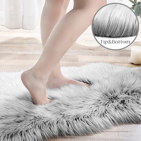 Ashler faux fur rug, Fluffy Shaggy Area Rug Ultra Soft 2 x 3 Feet Sheepskin Fur Rug, Frosted Bottom Black Fuzzy Rug Machine Washable Shag Rug, Nursery Decor Throw Rugs for Bedroom, Living Room