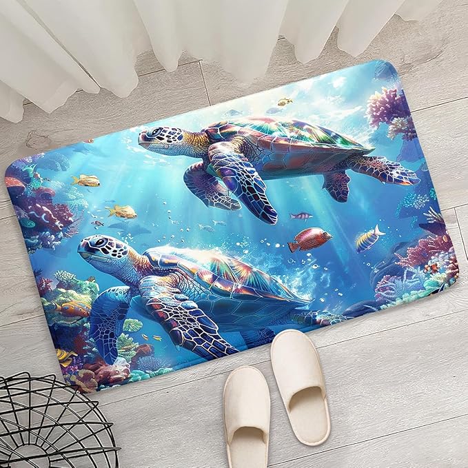 Sea Turtle Area Rug - Sea Turtle Rug for Bedroom Ocean Theme Rugs Ocean Animal Room Decor, 35" L x 23" W