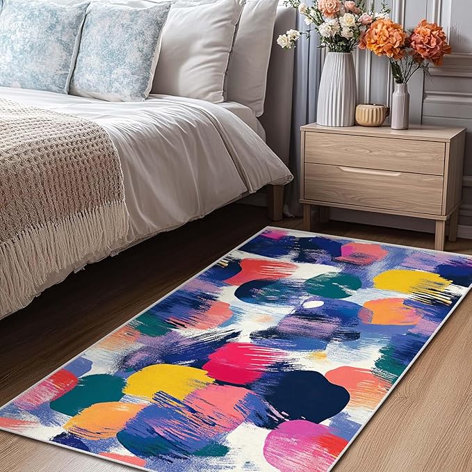 3x5 Entryway Rug Abstract Colorful Area Rug Bedroom Bedside Ultra-Thin Soft Small Carpet Bathroom Non Slip Indoor Entrance Low Pile Door Mat Kitchen Stain Resistant Washable Machine
