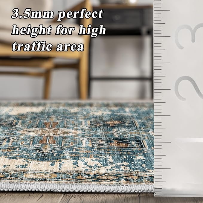 RUUGME Washable 3x14 Runner Rugs - Living Room Large Boho Rugs for Stain Resistant Carpet Vintage Tribal Rugs for Bedroom Kitchen Non Slip Backing Home Decor Floor Decoration Mat 3x14 Blue