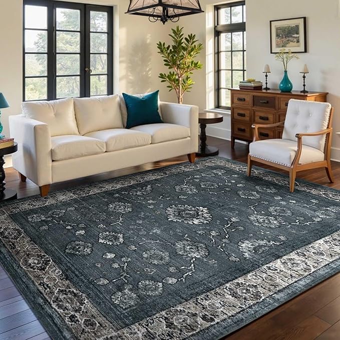 3x5 Washable Area Rugs for Living Room Stain-Resistant Bedroom Rug with Non-Shedding &Slip Faux Wool,Vintage Floral Aesthetic Carpet Foldable for Indoor Dining Room
