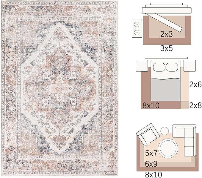jinchan Runner Rug 2x10 Washable Kitchen Runner Rug Non Slip Light Red Vintage Hallways Ultra-Thin Floral Print Floor Cover Accent Throw Carpet for Laundry Room Bedroom Living Room