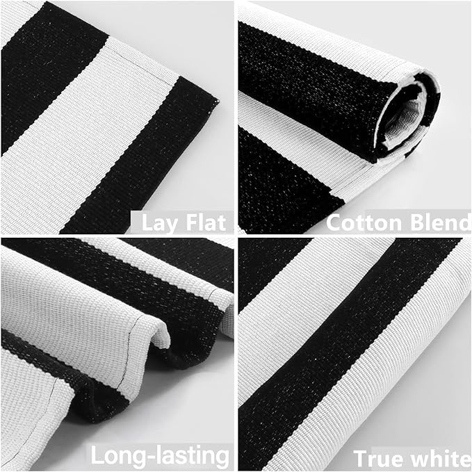 Seavish Black and White Rug, 5x8 ft Outdoor Patio Rugs, Handmade Cotton Woven Farmhouse Christmas Halloween Decor Rug, Machine Washable Carpet Rugs for Living Room Entryway Home Office Dining Room