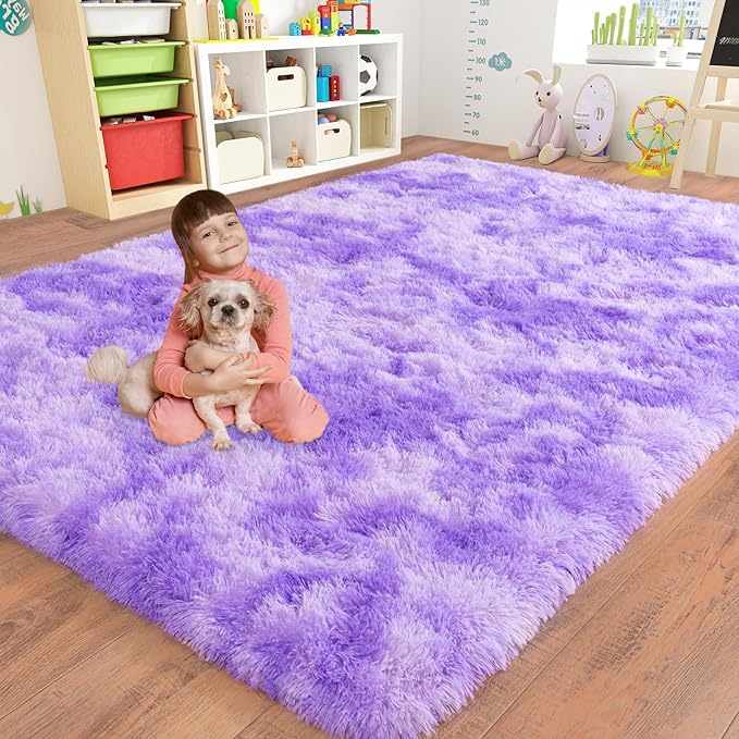 6x9 for Living Room Rugs, Plush Thick Carpets for Boy and Girls Room, Modern Soft Shag Area Rugs for Bedroom, Non Slip, Large Indoor Carpet for Nursery Dorms Home Decor Aesthetic, Purple