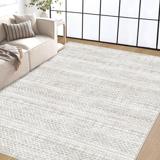 5'x7' Machine Washable Abstract Design Area Rug Machine Washable Area Rugs 5X7, Non Slip, Stain Resistant, Home Decor Living Room Area Rugs 5x7 (Grey Beige 5x7)…