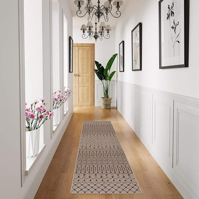 Lahome Modern Jute Hallway Runners Rug Low Pile, 2x6 Farmhouse Beige Kitchen Runner Rugs Non Skid Washable Indoor Outdoor Runner Rug, Moroccan Sisal Mat Carpet Runner for Porch Bedroom Entryway