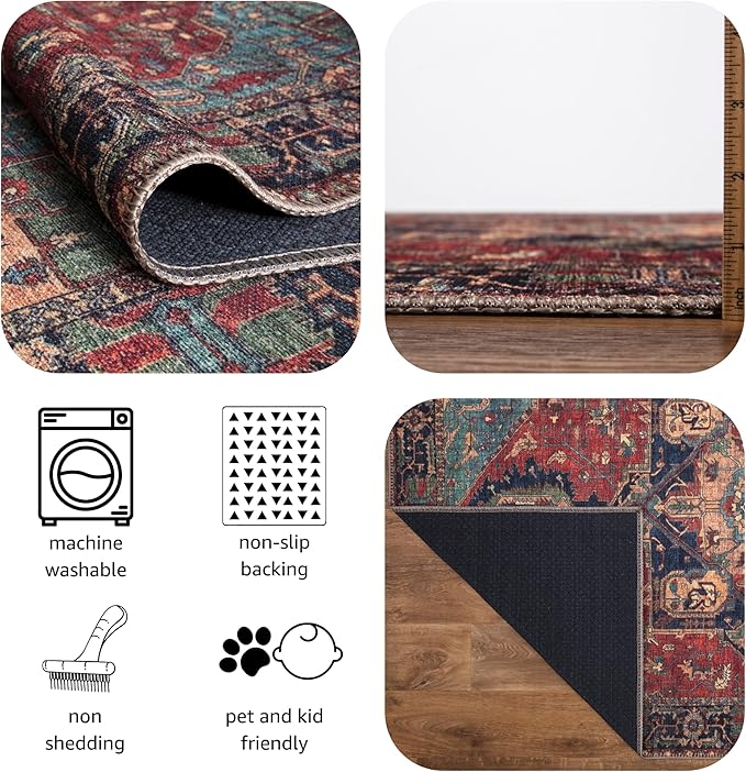 Keen Home Design 2x10 Rug - Machine Washable Runner Rug with Non-Slip Backing, Ideal for Hallway, Entryway, Kitchen, Laundry Room - Vintage, Easy Clean, Durable, Low Pile Rug - (2'6" x 10')