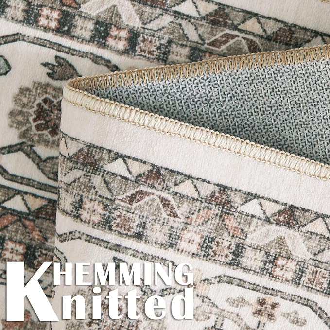 jinchan Runner Rug 2x5 Washable Hallway Rug Indoor Rug Non Slip Grey Taupe Vintage Laundry Room Rug Print Retro Distressed Carpet Soft Thin Rug Accent Rug for Bedroom Kitchen