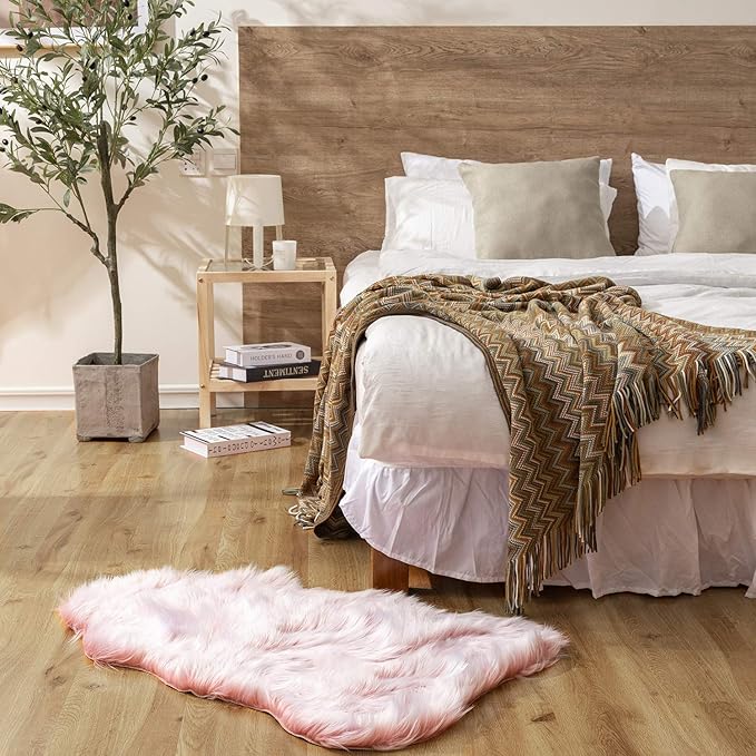 Ashler faux fur rug, Fluffy Shaggy Area Rug Ultra Soft 2 x 3 Feet Sheepskin Fur Rug, Frosted Bottom Pink Fuzzy Rug Machine Washable Shag Rug, Nursery Decor Throw Rugs for Bedroom, Living Room