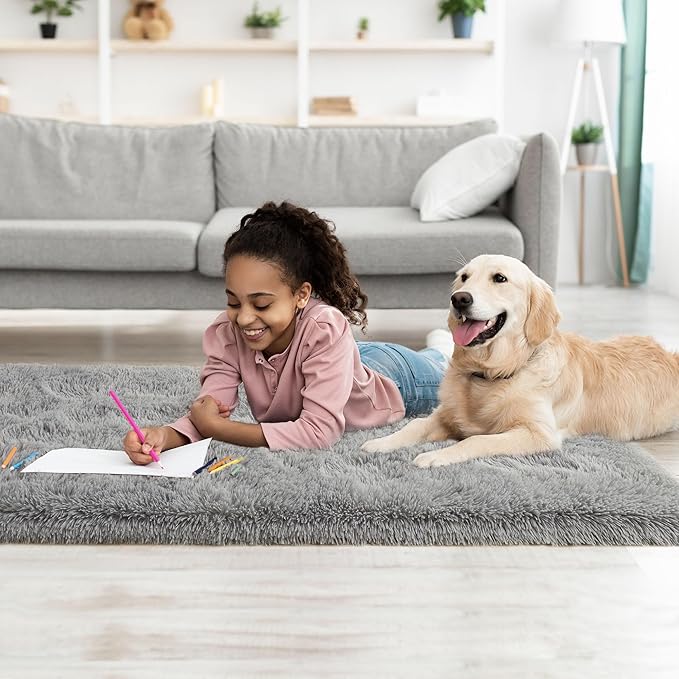 Tepook Soft Runner Rugs for Bedroom 2x6 ft with Rubber Backing, Grey Fluffy Rugs for Living Room, Shag Bedside Rug Fuzzy Plush Carpet for Room, Area Rug for Dorm Nursery Hallway Indoor Home Decor
