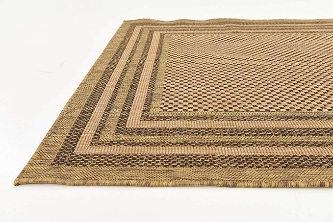 Unique Loom Outdoor Border Collection Area Rug - Multi Border (4' 1" x 6' 1" Rectangle, Light Brown/ Brown)