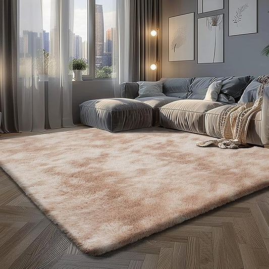 Fluffy Rug Shaggy Area Rug, Mottling Camel 9x12 Area Rugs for Living Room, Large Shag Area Rugs for Bedroom Kids Room Home Decor, Upgrade Anti-Skid Rectangular Fuzzy Rugs