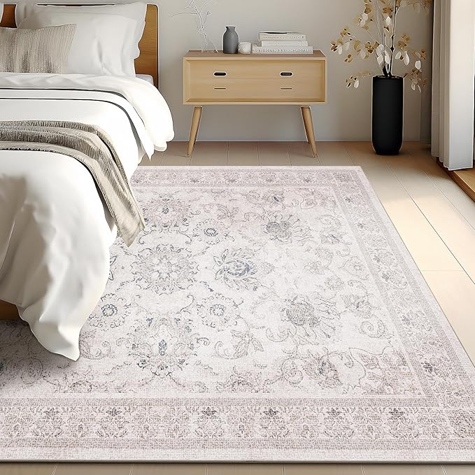 Phantoscope Vintage Collection Area Rug 6'x9' - Large Living Room Rug - Washable Rug Boho Rugs Non-Slip for Bedroom Dining Room, Low-Pile Floor Carpet Distressed Accent Rug, Beige/Neutral