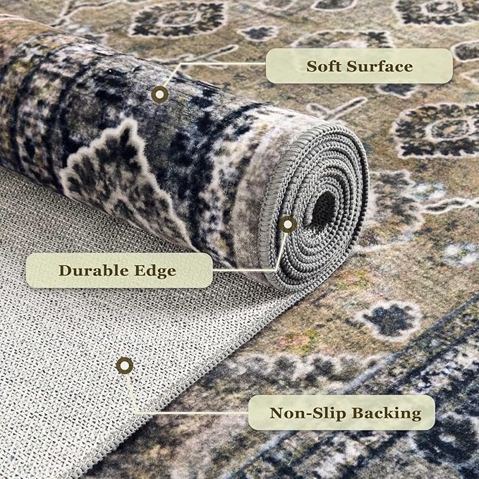 2x3 Oriental Entryway Rug,Washable Non-Slip Small Rugs for Entryway, Ultra-Thin Design for Front Door, Bathroom, Kitchen,Black & Yellow Door Mat