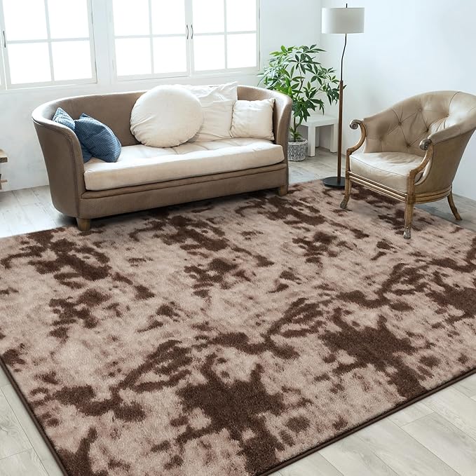 FlyDOIT Large Area Rugs for Living Room Bedroom, 5x8 Ft Tie-Dyed Brown Ultra Soft Comfy Thickened Memory-Foam Indoor Carpets, Cozy Modern Floor Rug for Boys Girls Playroom Dorm Nursery Home Décor