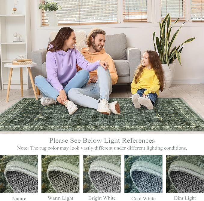 Anidaroel Washable Runner Rug 2.5x8, Green Kitchen Runner Rugs Non Skid Washable 8ft, Vintage Boho Long Hallway Runners Rug, Distressed Soft Bathroom Runner for Laundry Room