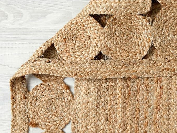GRUHUM Jute Area Rug 8'x10'ft Scalloped Natural Fibre Handwoven Boho Farmhouse Vintage Soft Braided Rustic Vintage Large Rugs for Living Room Indoor Kitchen Bedroom Hallways Enterways 8x10ft