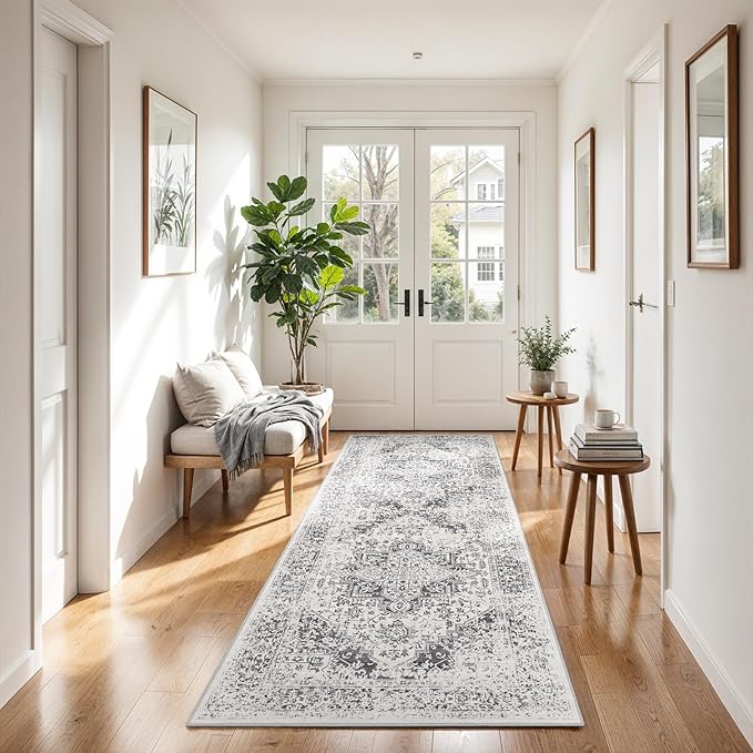 2x5 Hallway Washable Runner Rug: Machine Washable Kitchen Laundry Runner Vintage Non Slip Low-Pile Entryway Living Room Floor Mat Stain Resistance Indoor Floor Carpet for Entrance Living Room，Bridge