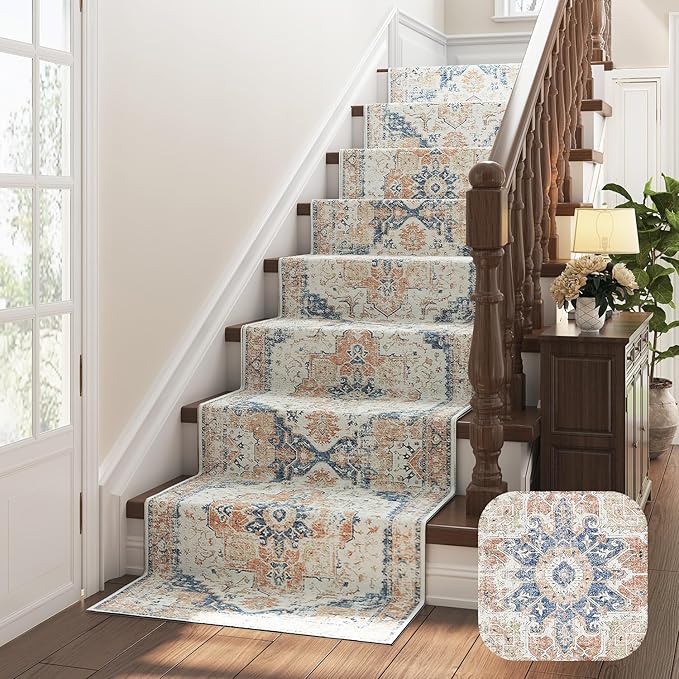 jinchan Runner Rug 2x8 Hallway Rug Kitchen Washable Runner Vintage Mat Retro Print Lightweight Non-Slip Floor Cover Distressed Thin Carpet for Entryway Bathroom Bedroom Laundry Room Stairway Orange