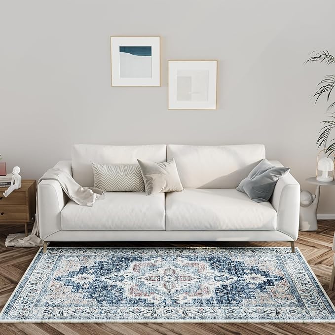 Vintage Area Rug, Washable Rugs 3x5 for Bedroom, Small Distressed Rug Rug for Kitchen Entryway Bathroom Living Room Office Carpet