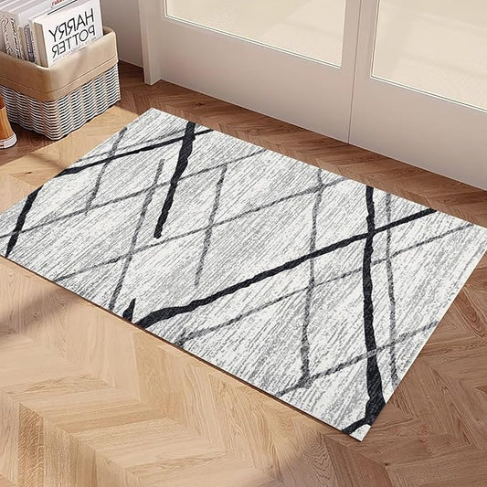 Yancorp Small Area Rug 2'x3'Grey Stripes Washable Rug for Entrance Faux Wool Non-Slip Indoor Door Mat Throw Rug for Bedroom Kitchen Entryway Bathroom