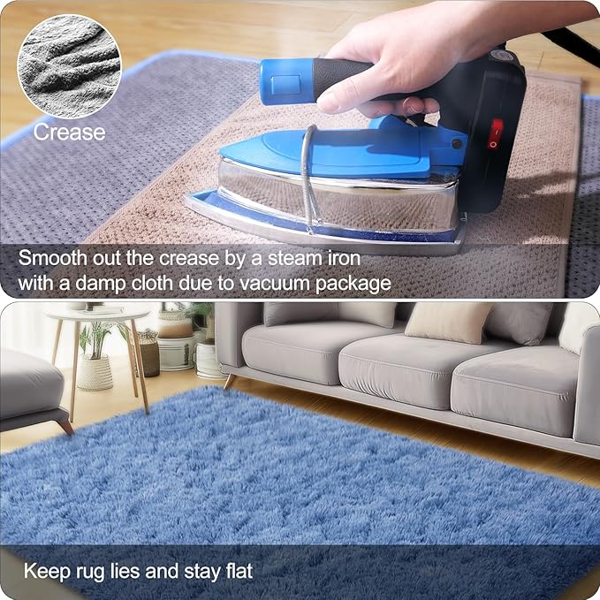 3x5 Area Rug for Bedroom, Fluffy Soft Blue Shag Rugs for Living Room, Small Fuzzy Plush Shaggy Carpets for Boys and Girls Dorm Room Home Decor (3ft x 5ft, Blue)