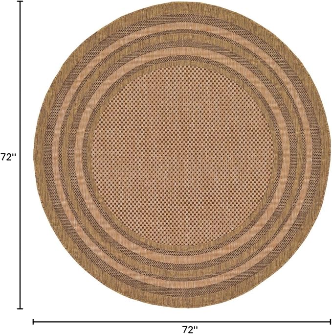 Unique Loom Outdoor Border Collection Area Rug - Multi Border (6' Round, Light Brown/ Brown)