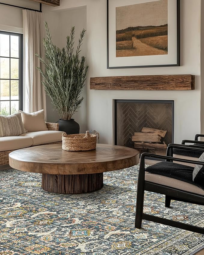 10X12 Area Rugs Machine Washable Rugs for Living Room, Vintage Boho Large Rugs for Bedroom Dining Room, Non Slip Indoor Soft Distressed Lightweight Thin Low Pile Carpet, Terracotta